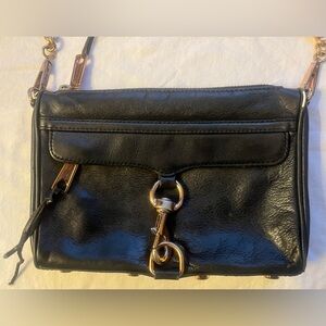 Rebecca Minkoff Black Leather Crossbody  Bag with Gold Accents